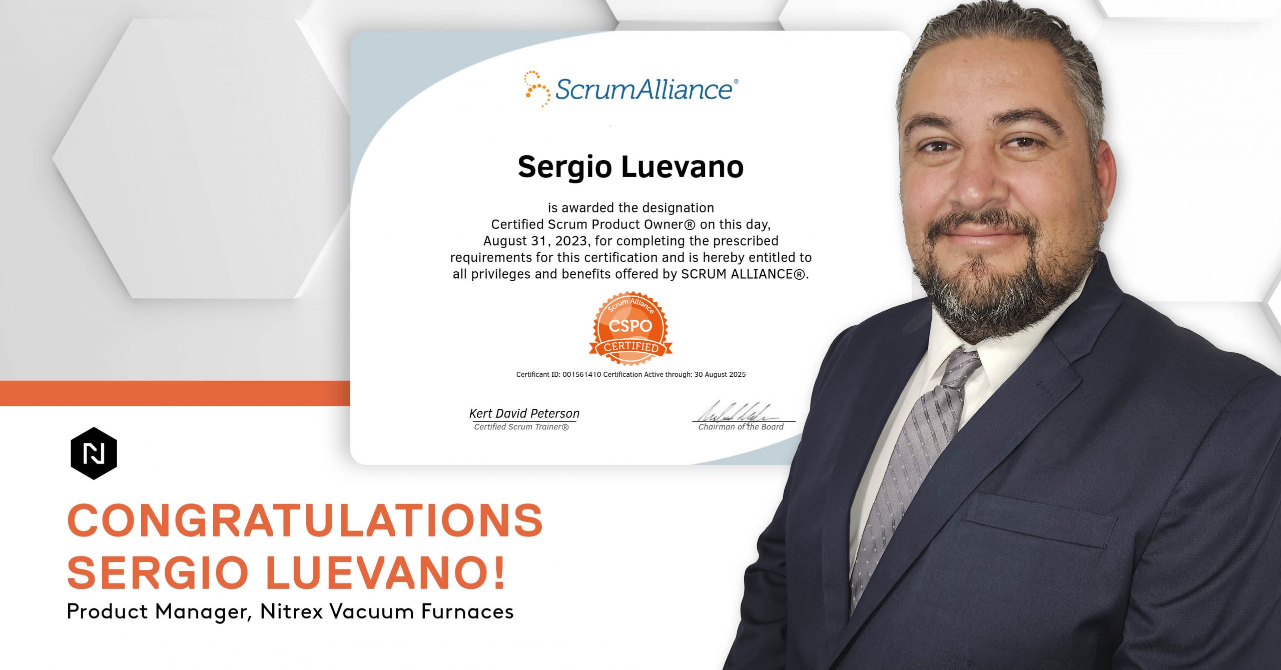 Sergio Luevano, Vacuum Products Manager, Earns Scrum Product Owner® (CSPO®) Certification