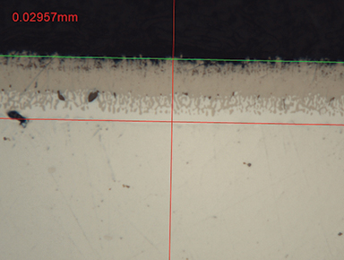 These microstructures illustrate the thickness of the external and internal zones, as well as the extent of aluminum diffusion in the external region and nickel aluminide formation in the internal zone achieved through VPA.