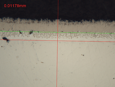 These microstructures illustrate the thickness of the external and internal zones, as well as the extent of aluminum diffusion in the external region and nickel aluminide formation in the internal zone achieved through VPA.